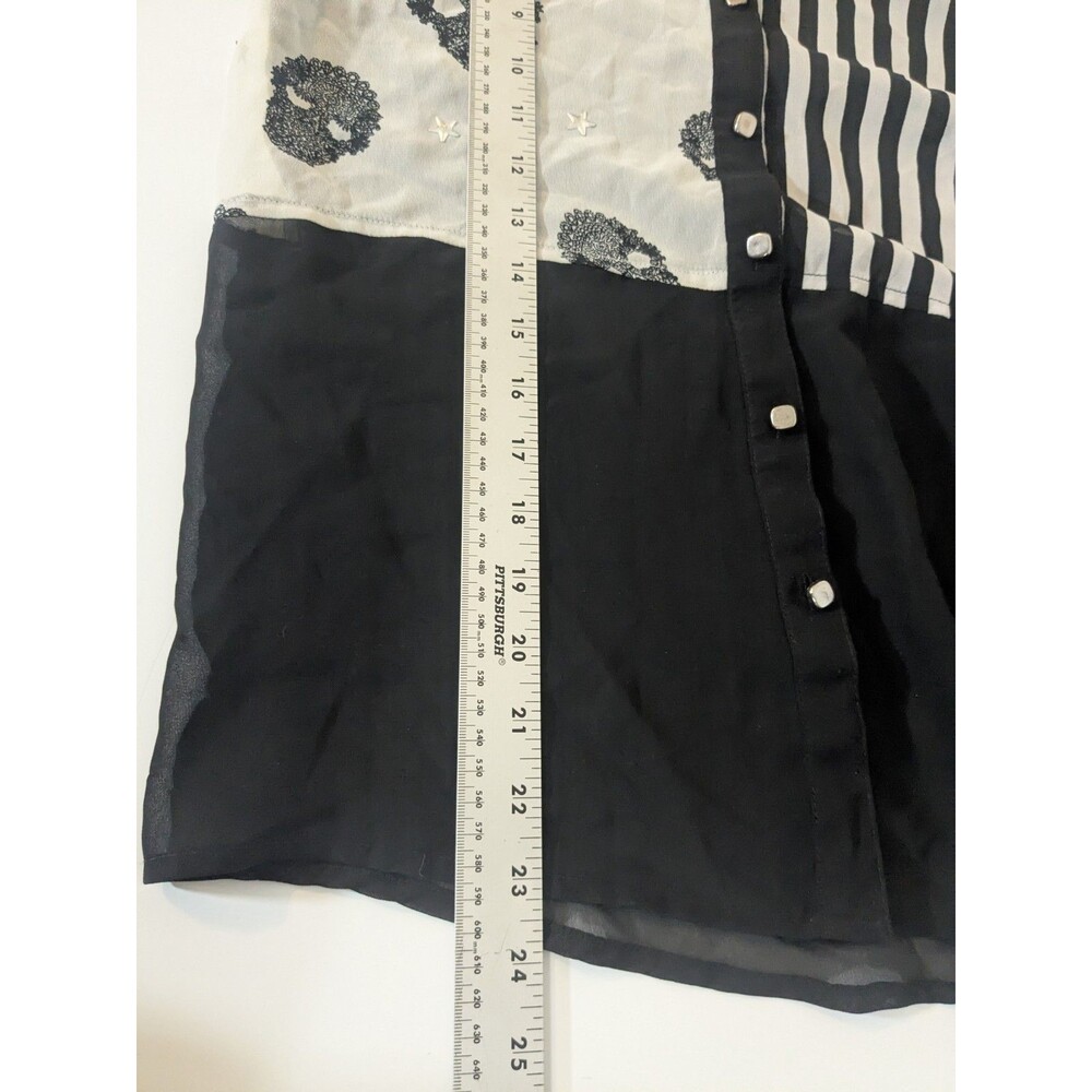 Live‎ 4 Truth Black White Sheer Blouse Skulls Stripes Square Buttons Size M - Picture 6 of 8